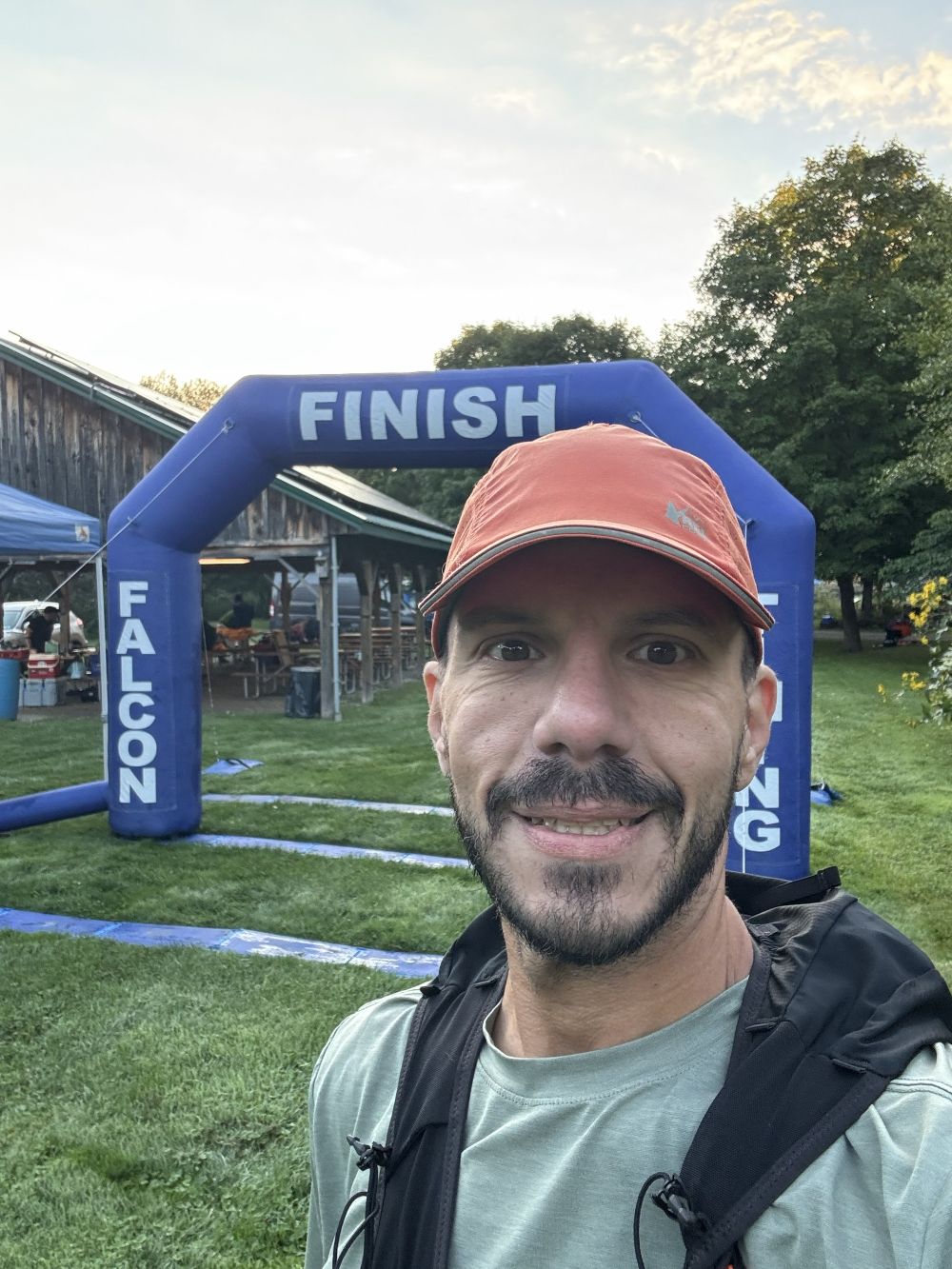 The author at the finish line, but before the start of the race.